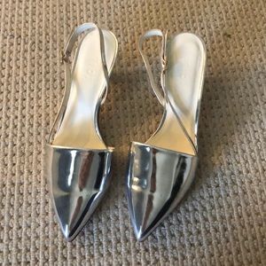 Tibi silver slides with kitten heal size 8.5 new never been worn